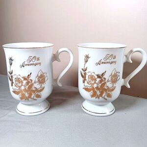 Giftcraft White Gold 50th Anniversary Ceramic 10 Oz Mug Cup Set of 2 Gift